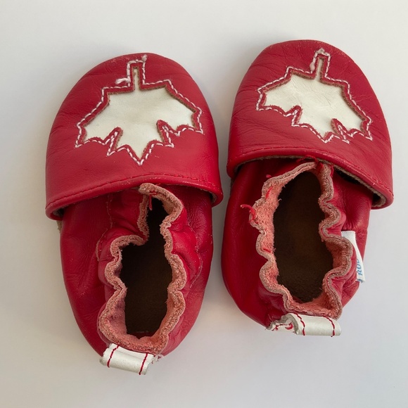 Robeez Canadian Maple Leaf Leather Baby Shoes Size 0-6 Months - Picture 10 of 13